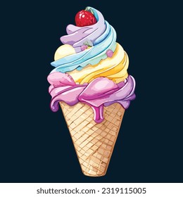 Watercolor Ice Cream Cone Clipart Design