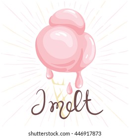 Watercolor ice cream - I melt/Funny summer hand drawing calligraphy