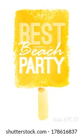 Watercolor ice cream poster lettering best beach party drawing with yellow paint.