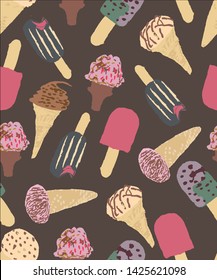 watercolor ice cream vector repeat pattern
