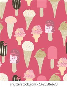 watercolor ice cream vector surface pattern