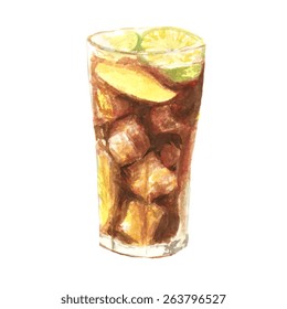 Watercolor ice tea cocktail