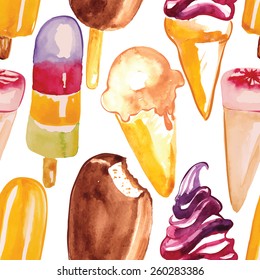watercolor ice-cream vector pattern