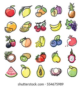 watercolor icons of fruits vector set
