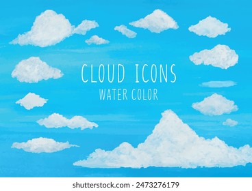 Watercolor icons of various clouds