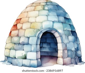 Watercolor igloo illustration for any winter themed projects cute colors and style colorful winter igloo house hut