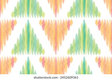 Watercolor ikat tradition pattern. Tribal geometric ethnic texture seamless.Vector illustration design for print product,background, clothing,print,fabric,embroidery, decor.Vintage style.Folk textile.