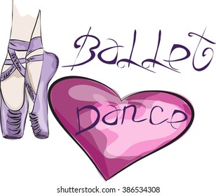 watercolor illustraition of ballet pointe shoes with heart. EPS10