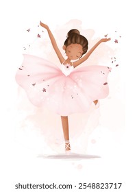 Aquarela Ilustração Bailarina bonita veste vestido rosa