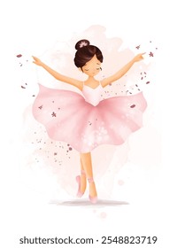 Aquarela Ilustração Bailarina bonita veste vestido rosa