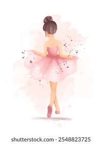 Aquarela Ilustração Bailarina bonita veste vestido rosa