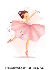 Ilustración de acuarela Hermosa bailarina lleva vestido rosa