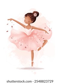 Aquarela Ilustração Bailarina bonita veste vestido rosa