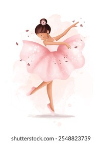 Aquarela Ilustração Bailarina bonita veste vestido rosa