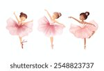 Watercolor Illustrastion Set of Beautiful Ballerina Wears Pink Tutu