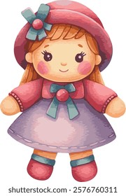 Watercolor Illustrated Vector of a Cute Toy Doll