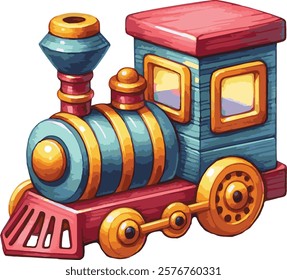 Watercolor Illustrated Vector of a Cute Toy Train Locomotive

