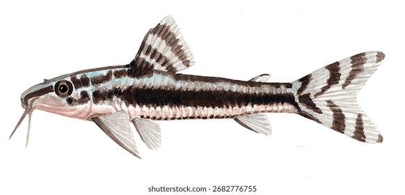 Aquarela Ilustração de velites de Aspidoras, Peixe de Aquário Tropical de Água Doce