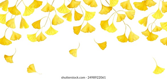 Watercolor illustration of autumn ginkgo leaves