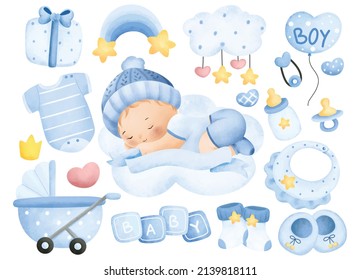 Watercolor Illustration Baby Boy Clipart