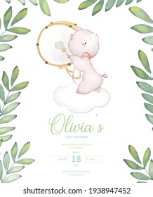 Watercolor Illustration Baby pig Prince Safari Birthday Party Invitation