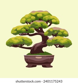 watercolor illustration of beautiful bonsai plants
