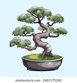 watercolor illustration of beautiful bonsai plants