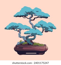 watercolor illustration of beautiful bonsai plants