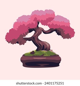 watercolor illustration of beautiful bonsai plants