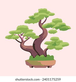 watercolor illustration of beautiful bonsai plants