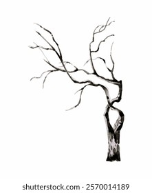 Watercolor illustration of a black tree trunk