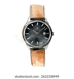 watercolor illustration of black Watch clipart isolated