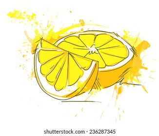 watercolor illustration. blot watercolor. Lemon.