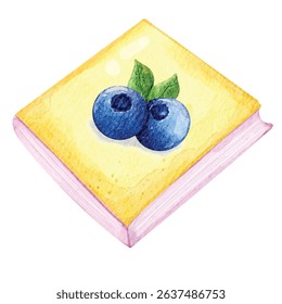 Watercolor Illustration of a Book with Blueberries
