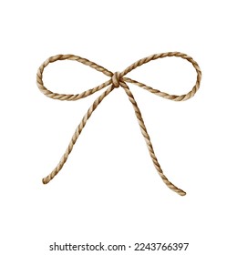 Watercolor illustration of bow knot made of rope string.