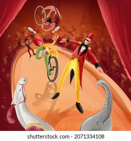 WATERCOLOR ILLUSTRATION OF CARNIVAL CIRCUS