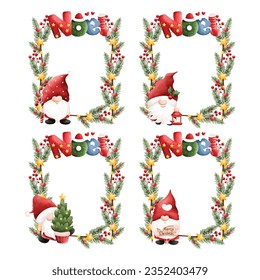 Watercolor illustration Christmas decoration frame with Christmas gnome