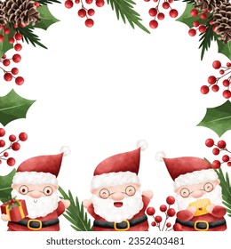 Watercolor illustration Christmas decoration frame with santa claus