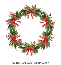 Watercolor illustration Christmas wreath decoratrion