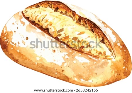 Watercolor Illustration of Ciabatta Bread – Rustic Hand-Painted Artisan Loaf on White Background