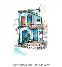 watercolor illustration of a classic house.