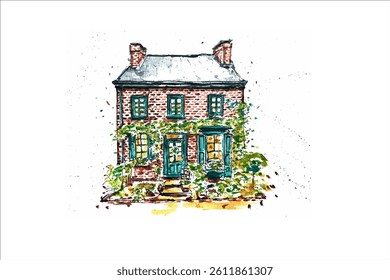 watercolor illustration of a classic house.