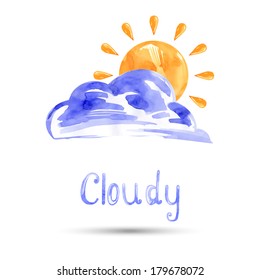 Watercolor illustration of cloud and sun. Vector.