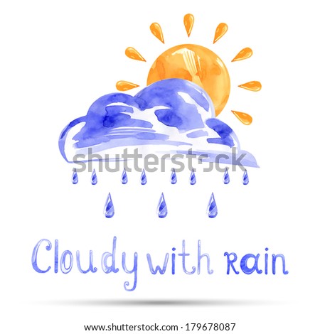 Watercolor illustration cloudy with rain. Vector.