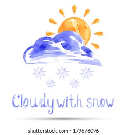 Watercolor illustration cloudy with snow. Vector.