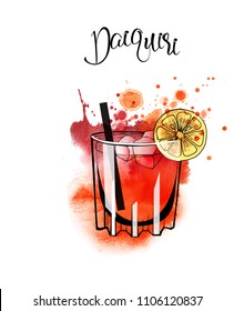 Watercolor illustration of cocktails. Hand drawn sketch