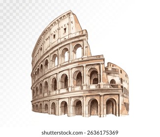 Watercolor illustration of the Colosseum in Rome, hand-painted with warm tones for travel, architecture, and Italy-themed designs. Vector illustration