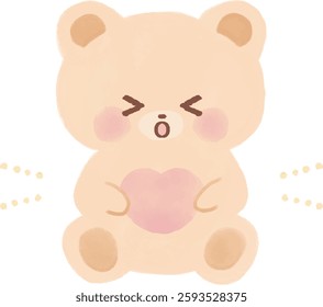 Watercolor illustration of a cute bear holding a heart