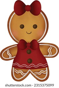 Watercolor Illustration of Cute Christmas gingerbread character