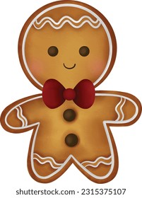 Watercolor Illustration of Cute Christmas gingerbread character